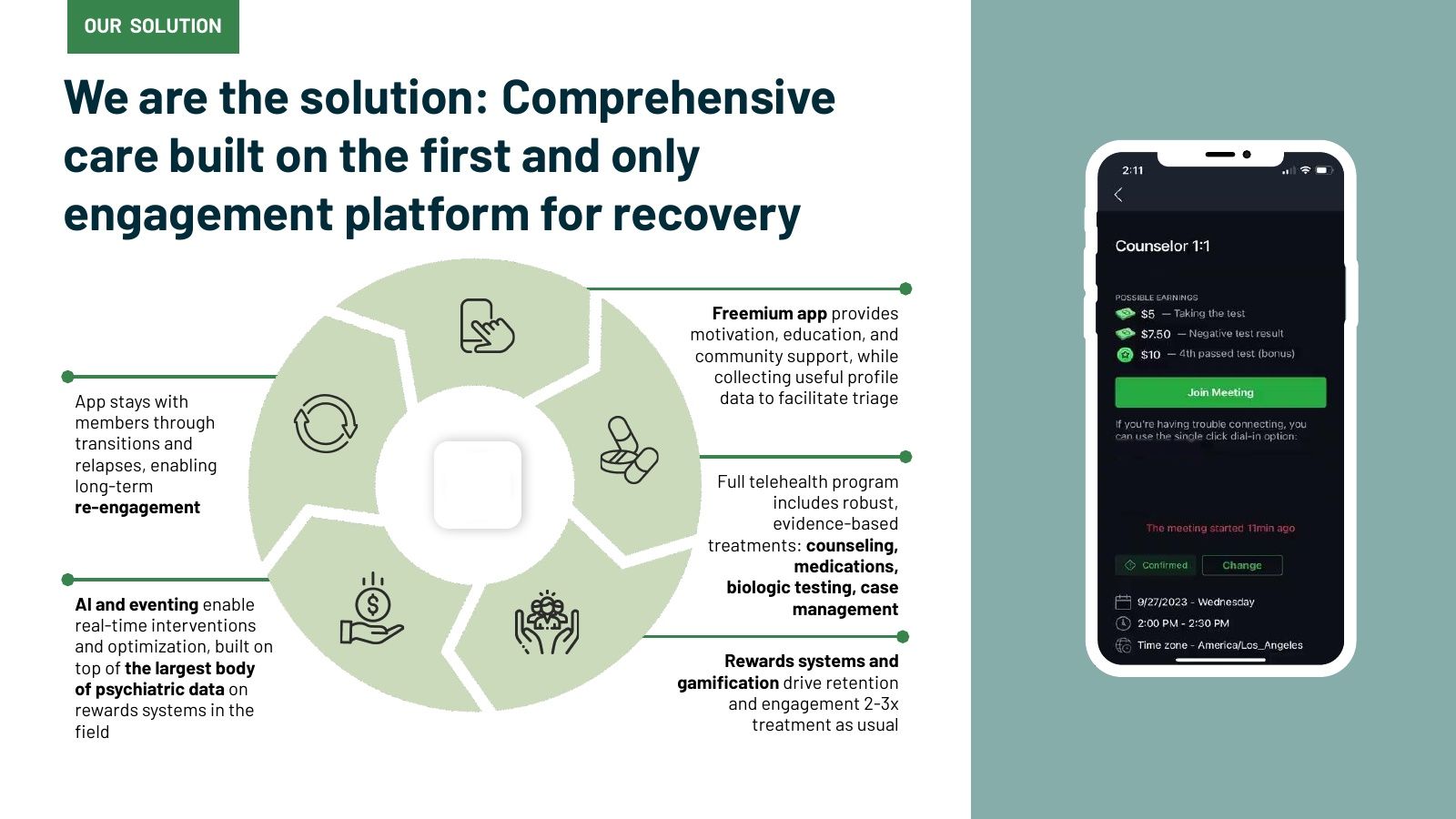 The solution: the platform, diagrammed, beside the app.