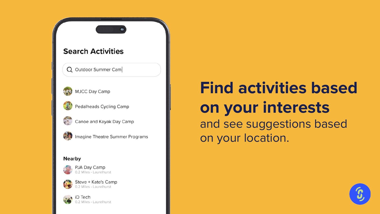 Find activities based on your interests: the search screen.