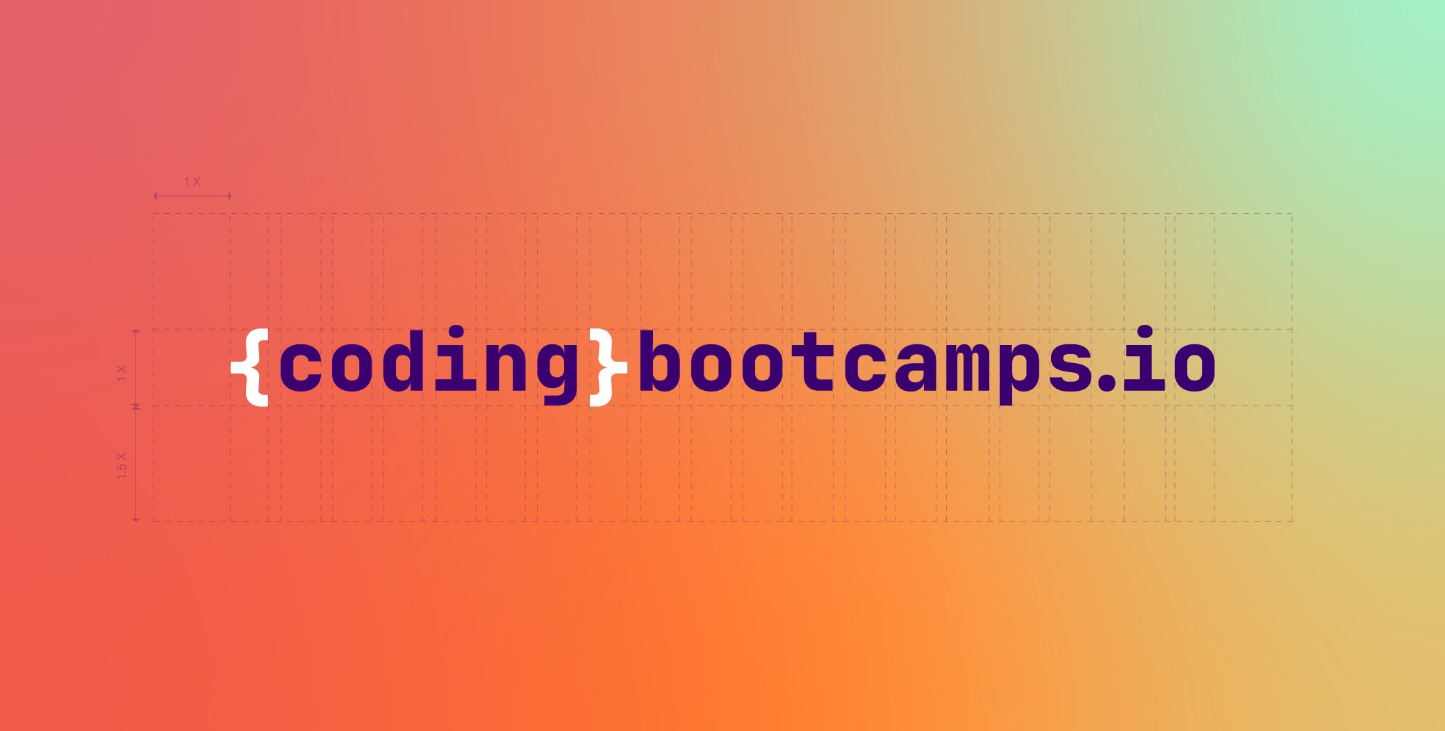 The Coding Bootcamps wordmark, in curly brackets, on its gradient