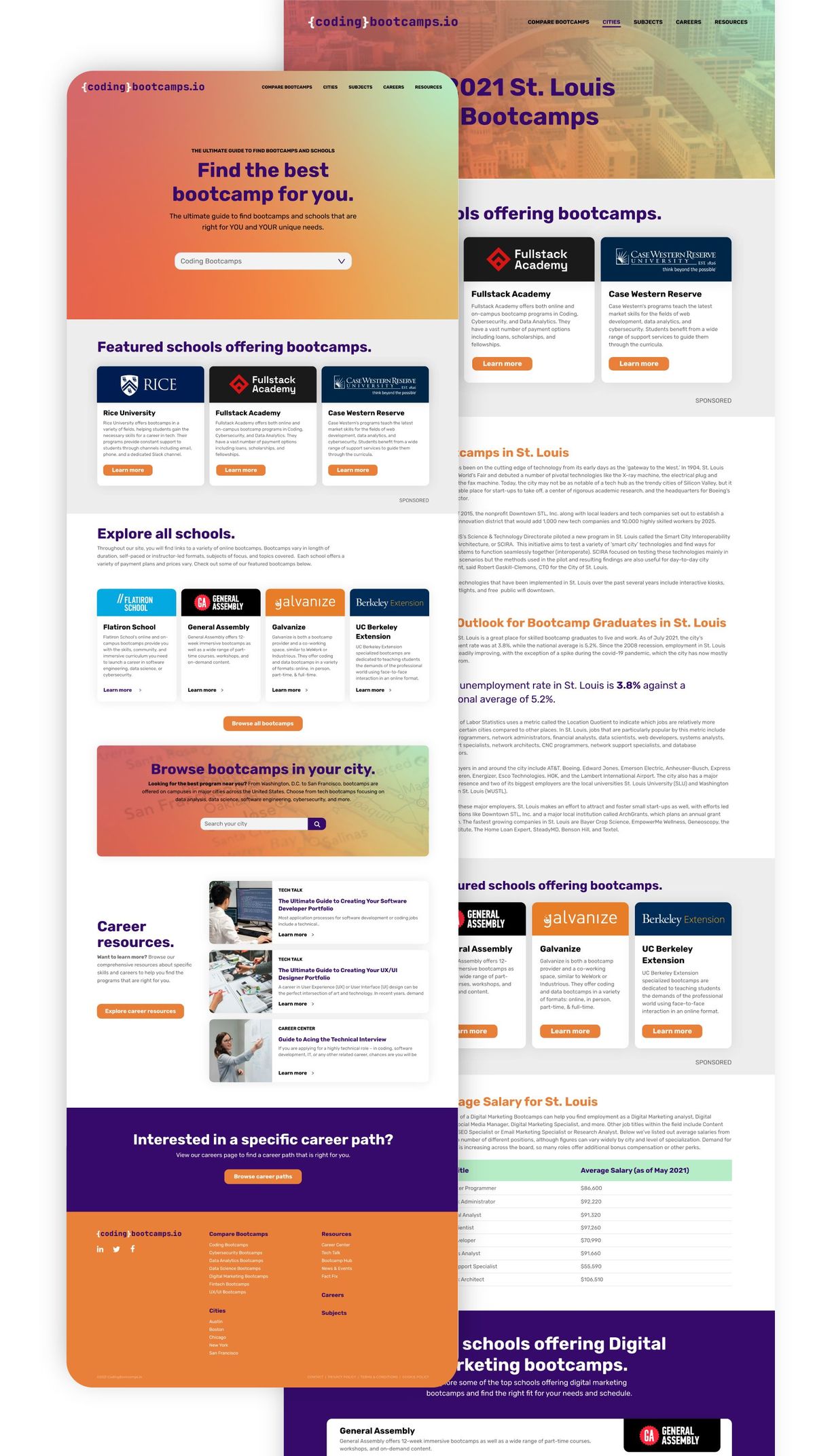 Two Coding Bootcamps pages, top to bottom