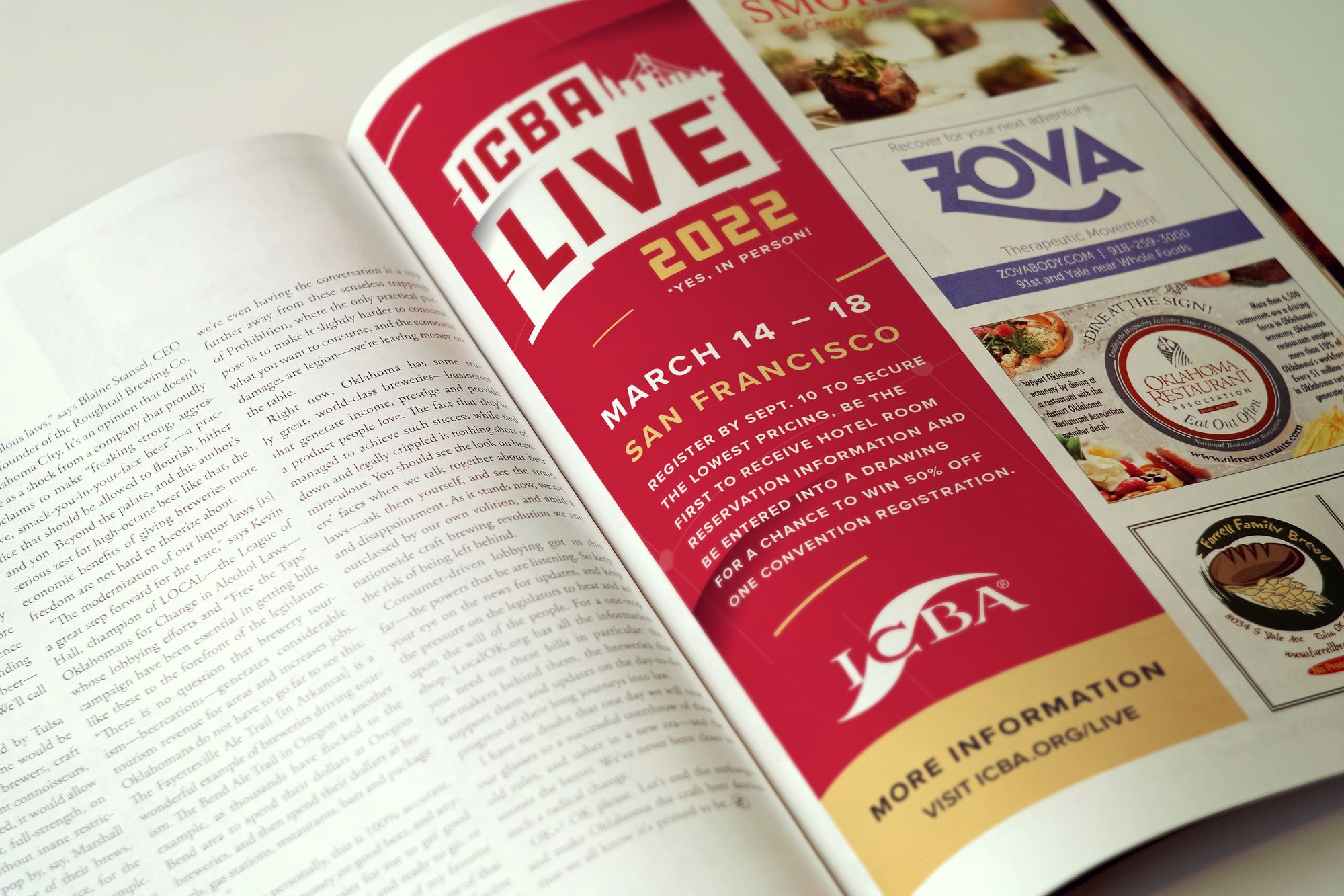 ICBA LIVE 2022 ad in a magazine