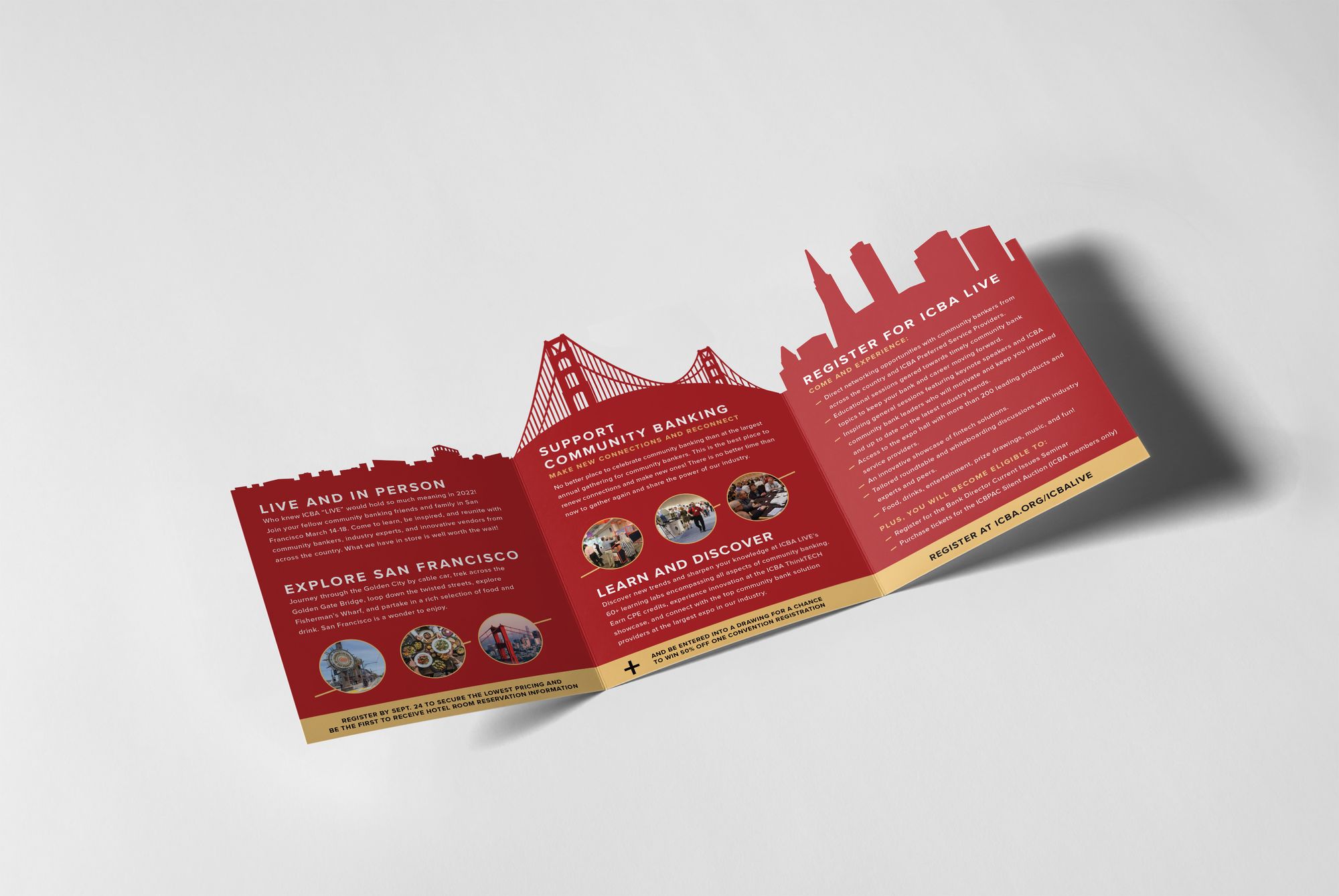 The inside of the ICBA LIVE 2022 mailer