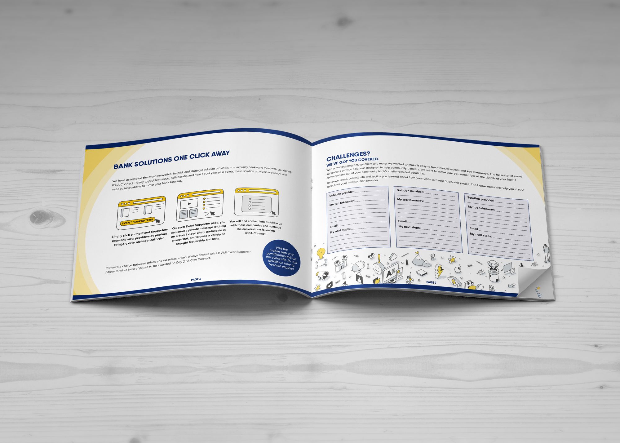 An open spread of the ICBA Connect guidebook