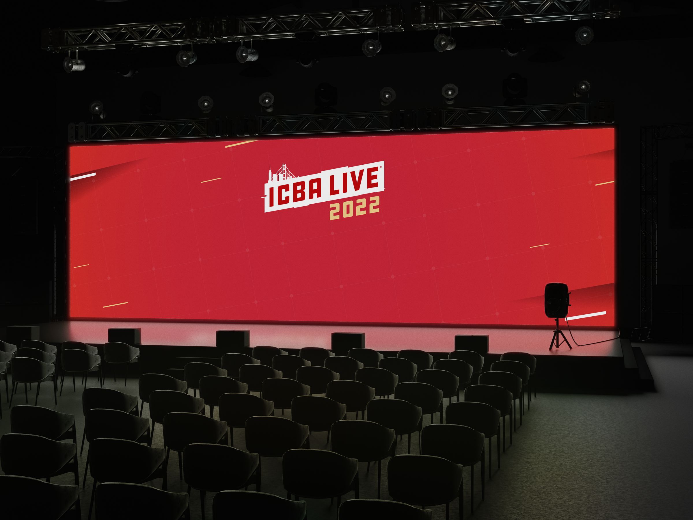 The ICBA LIVE 2022 identity on the screen of a main stage