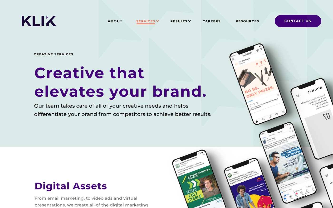 The KLIK creative services page