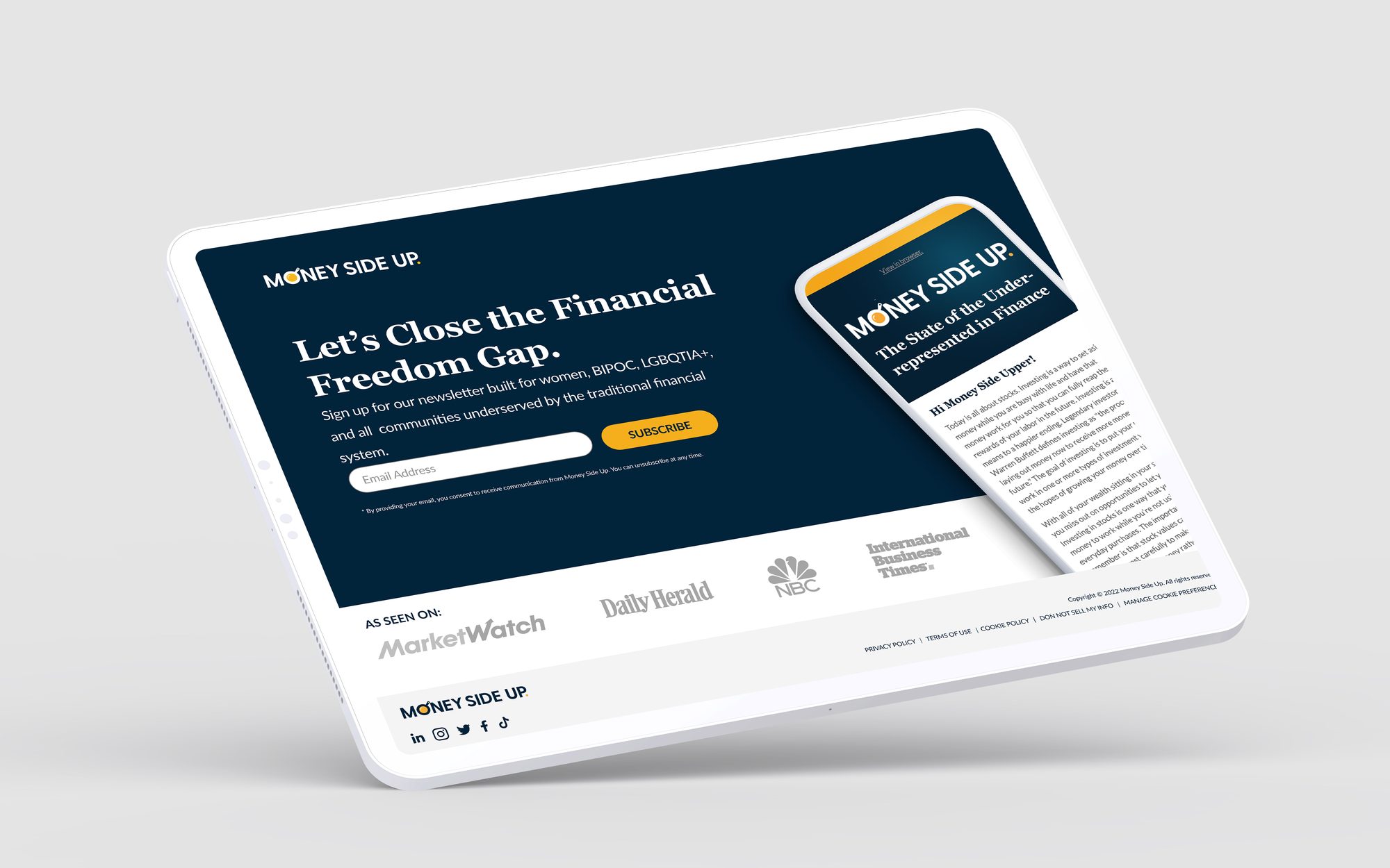 The Money Side Up home page on a tablet