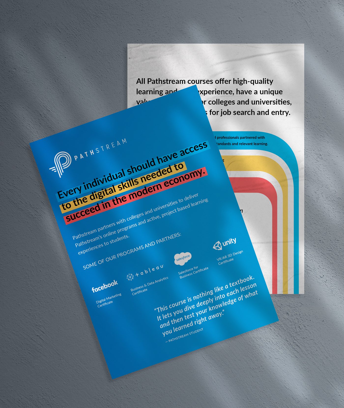 A Pathstream flyer: every individual should have access to the digital skills needed to succeed in the modern economy