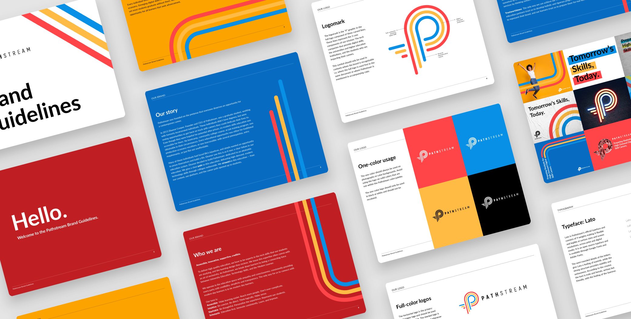 Pages from the Pathstream brand guidelines, laid out together