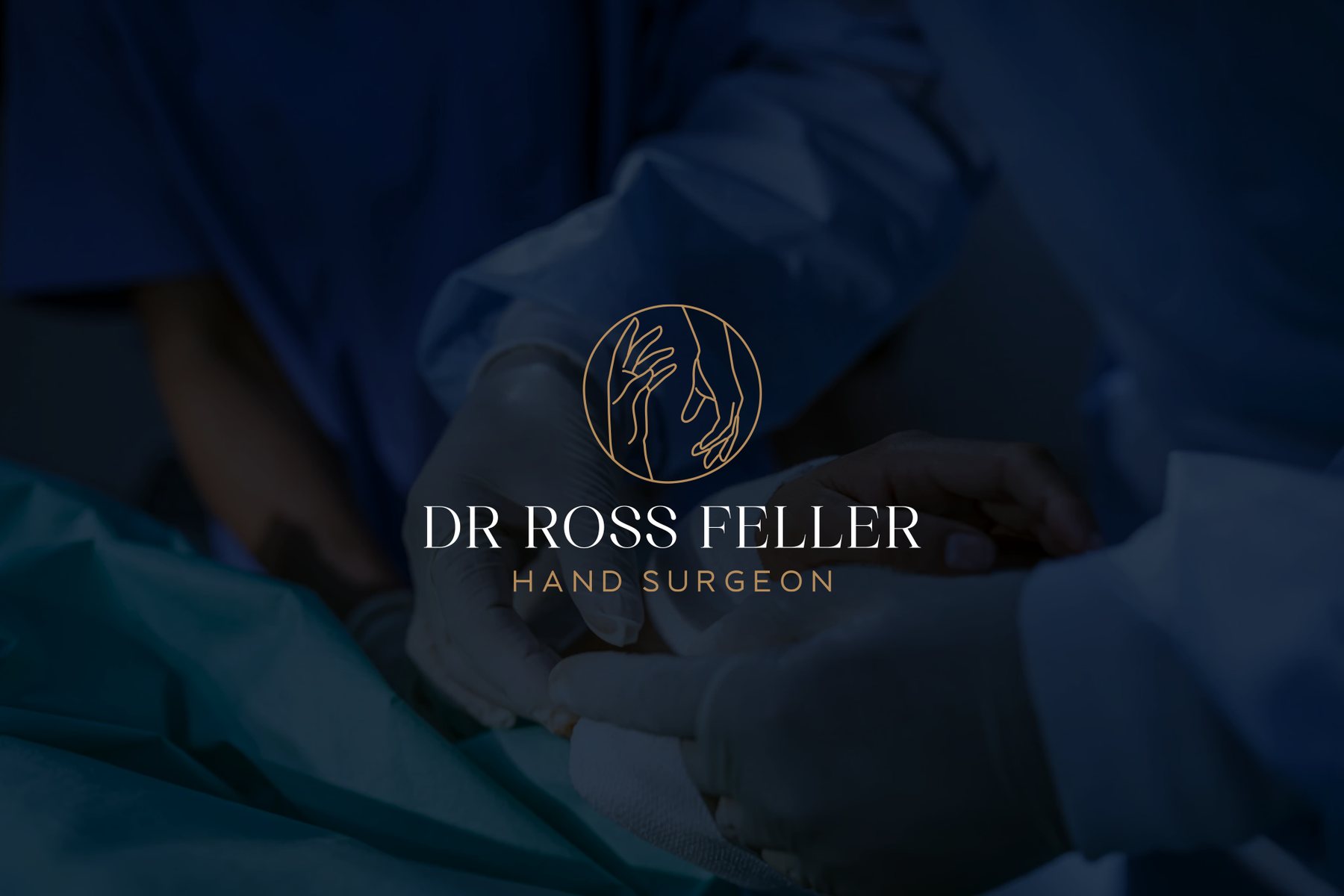 The Dr Ross Feller logo over a dark photograph of surgeons at work