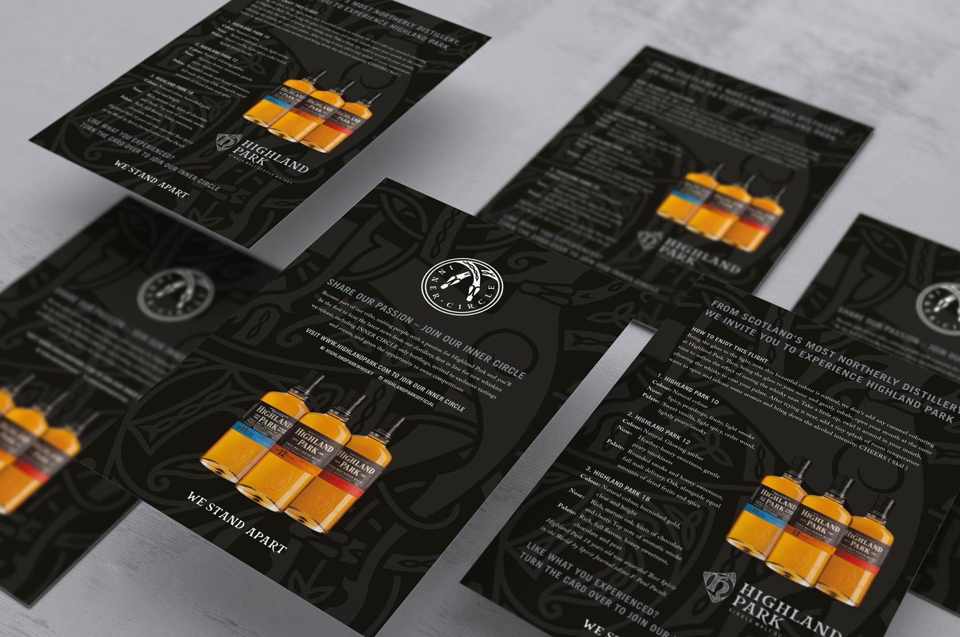 Highland Park flyers on a dark knotwork background