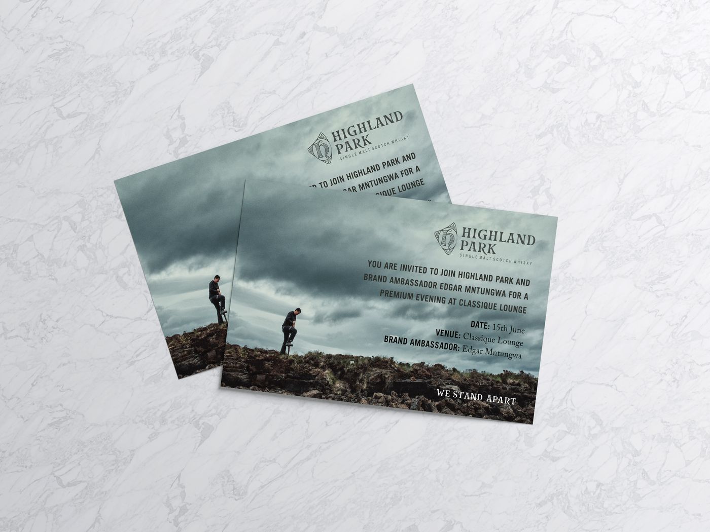 Highland Park invitations with a stormy landscape