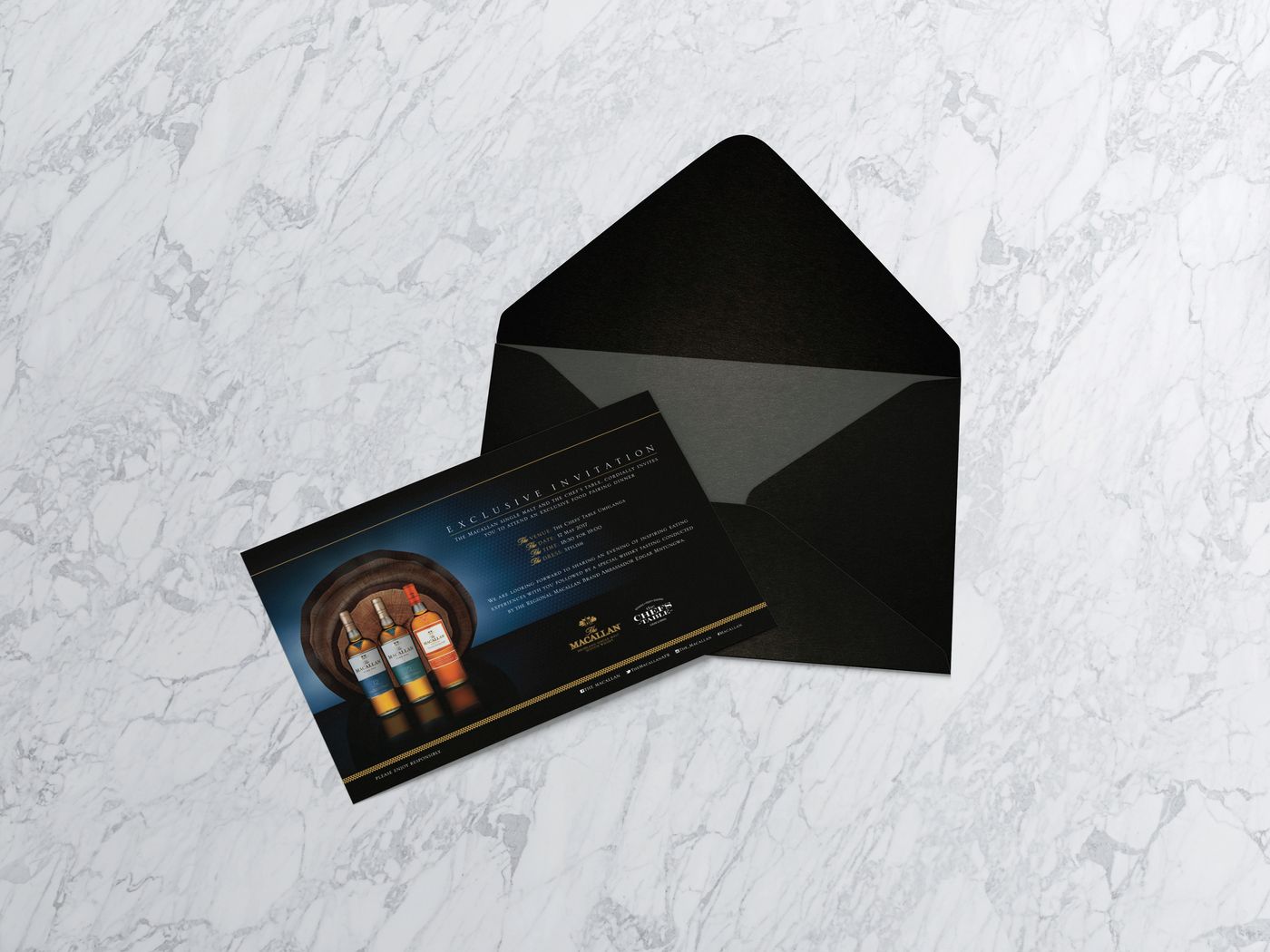 Macallan invitation and black envelope